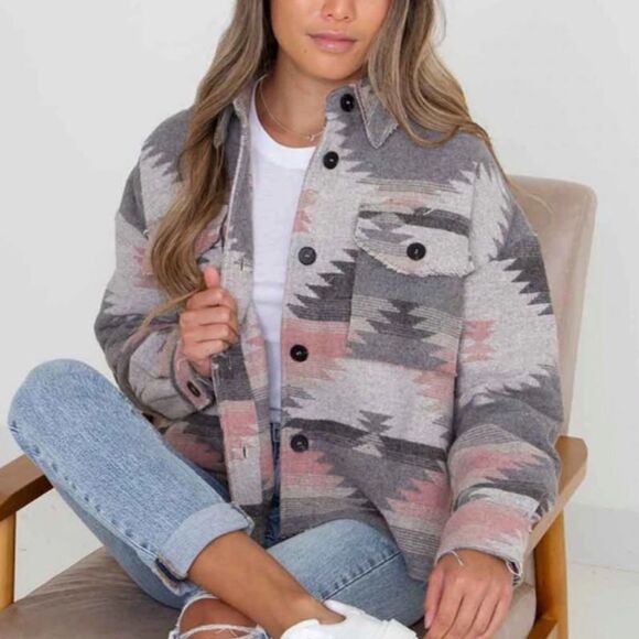 Moon Ryder Western Aztec Print Shacket Distressed Size Medium - Picture 1 of 10